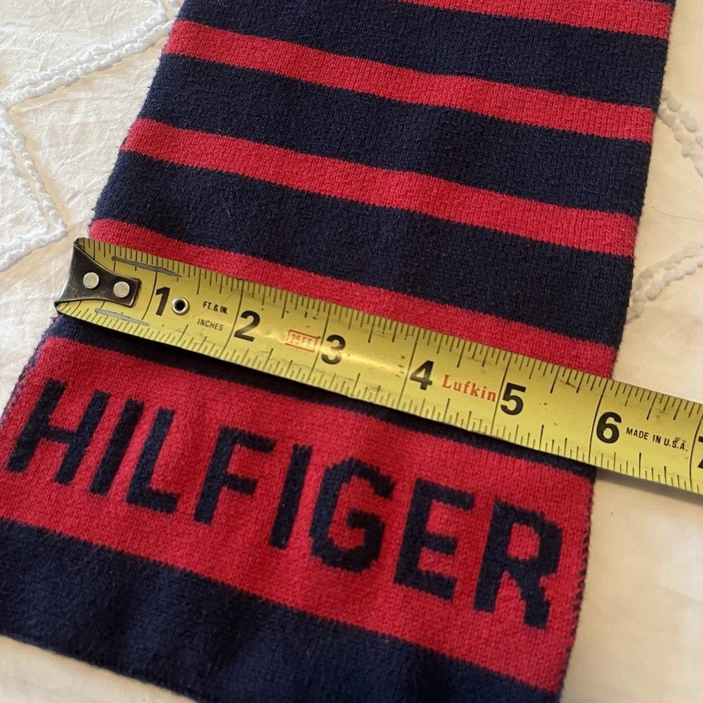 Tommy Hilfiger Men's Cotton Scarf Blue/Red Stripe Logo Preppy‎ Casual